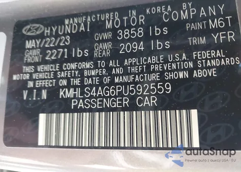 2023 Hyundai Elantra Sel z USA, uszkodzony, nr VIN KMHLS4AG6PU592559